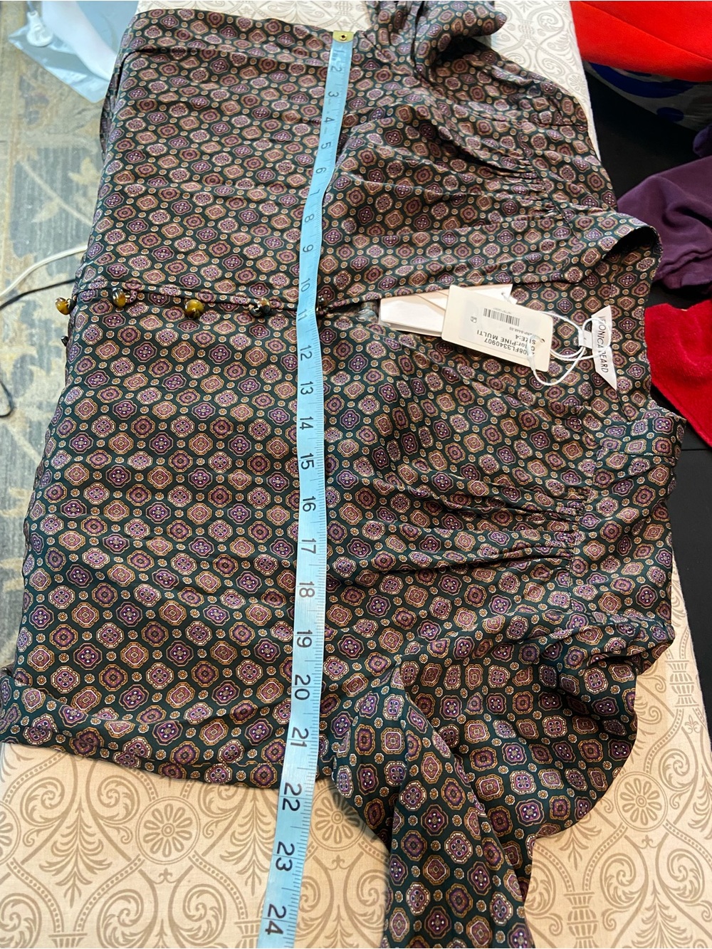 NWT Veronica Beard Esmeralda Silk Blend Geometric Pine Button-Down Blouse [TE] - Picture 3 of 13